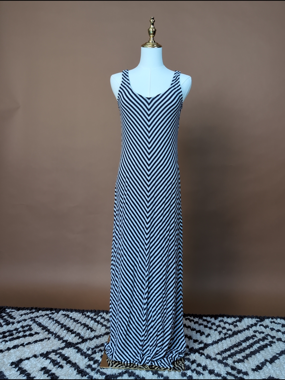 Effortless Love Fire Striped Maxi Dress in Black White Model Off-Duty M